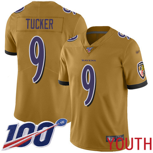 Baltimore Ravens Limited Gold Youth Justin Tucker Jersey NFL Football #9 100th Season Inverted Legend->youth nfl jersey->Youth Jersey